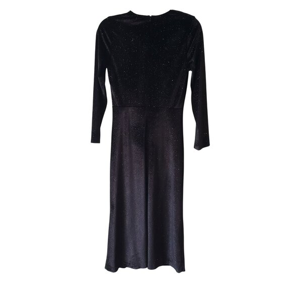 Sandro Black Crystal Rhinestone Buttons Sparkly Velvet Midi Dress Fall Gothic - Picture 3 of 12